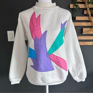 Vintage 80s 90s Abstract Appliqué Sweatshirt Goola Gong White Retro Graphic S